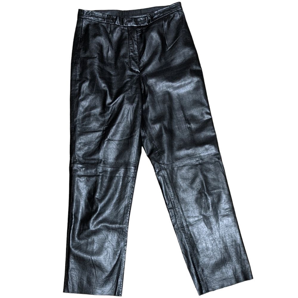JLC leather pants trousers unhemmed high waisted black size 8